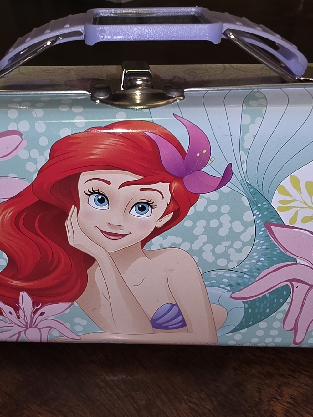 Vintage Disney Little Mermaid Ariel Tin Pencil Box - Red, Purple, Aqua